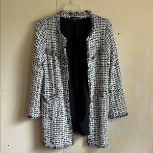 Laundry by Shelli Segal Black and White Fringe Detail Jacket Size L